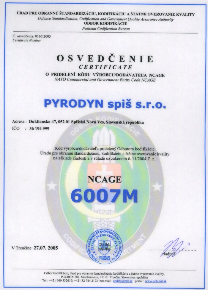 Osvedčenie NCAGE